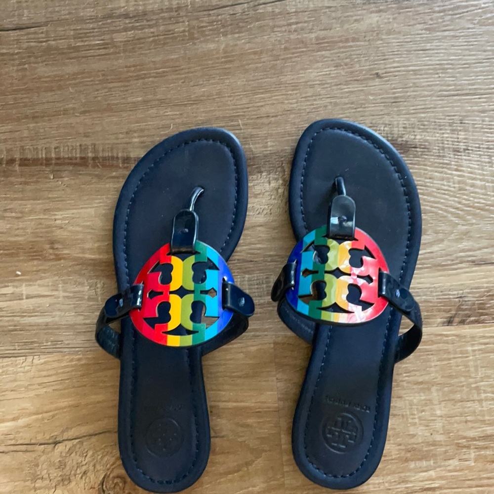 Gently used, Tory Burch multi-colored sandals.